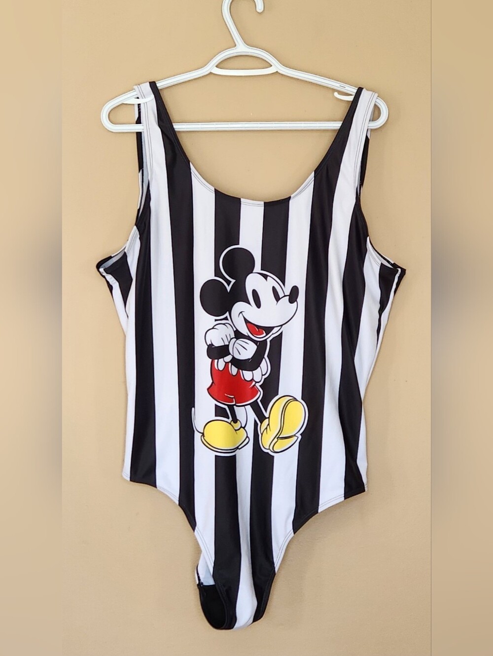 Disney Womens Mickey Mouse Referee Striped Black White Swimsuit Sz US16